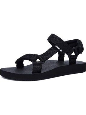 Women's Black Arch Flat Yoga Mat Insole Light Weight Outdoor Hiking Sandal Shoes